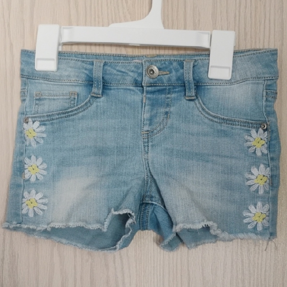 Light Blue Denim Shorts with Daisy Embroidery